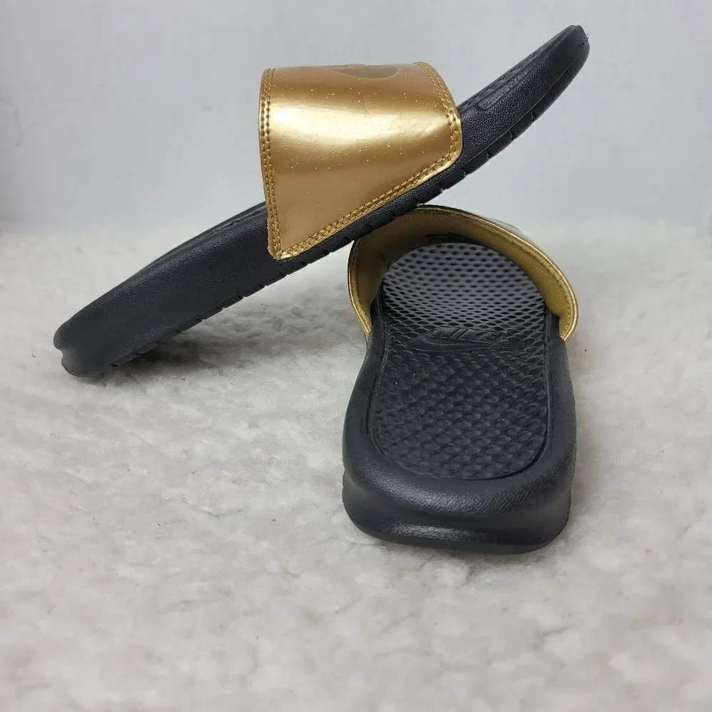 Nike Benassi Women's Slide Size 6 Sandals Black Gold Print Casual Shoes